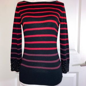 C. Wonder | small | black, red | long sleeves striped top with beaded cuffs
